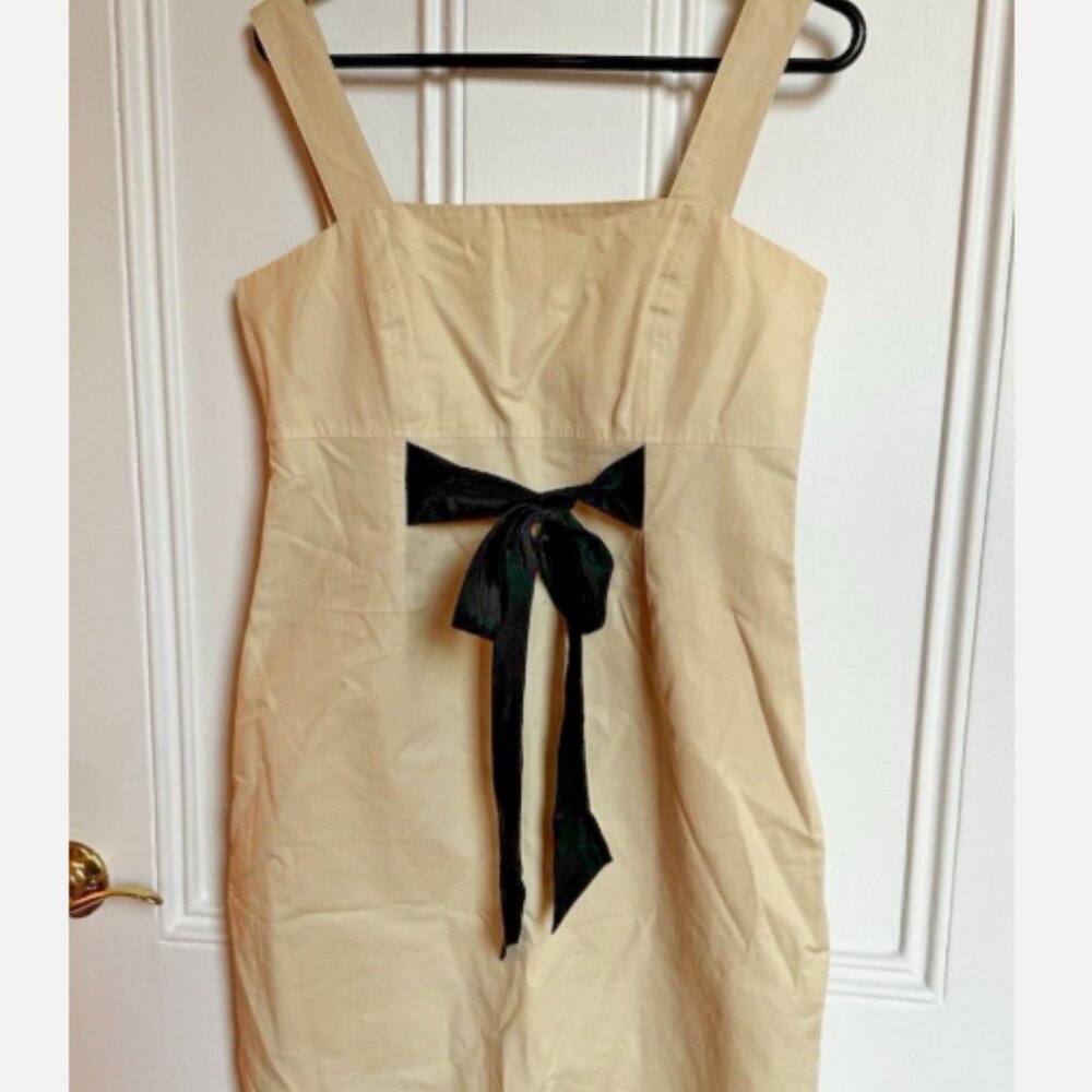 Share Banana Republic Cream Cotton and Linen Blend Sleeveless Dress Black Bow Si
